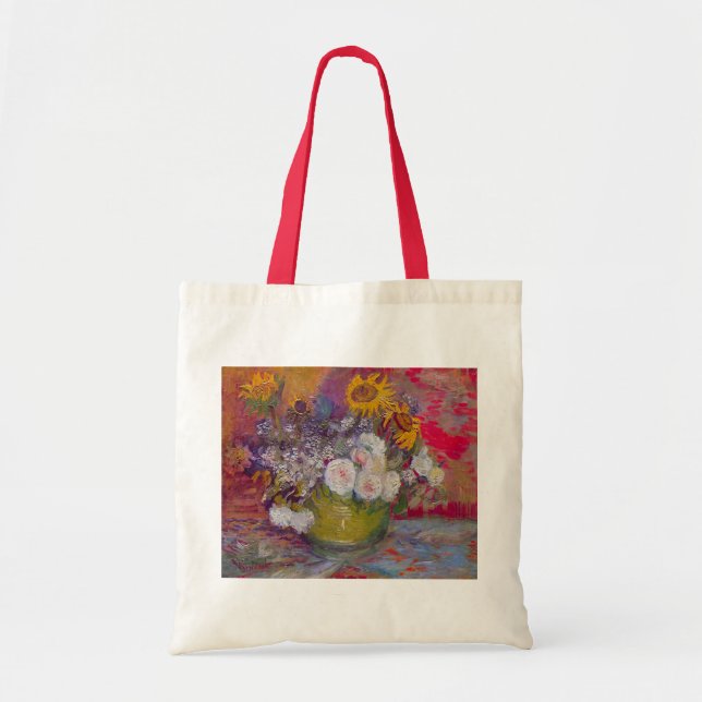 Tote Bag Bol avec tournesols et roses de Vincent van Gogh (Devant)