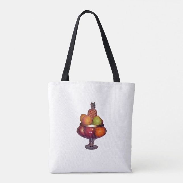 Tote Bag Bol de fruits avec pied sur blanc (Dos)
