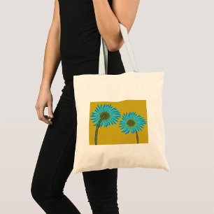 Tote Bag Bold Blue Daisy Art sur Mustard Yellow Arrière - p