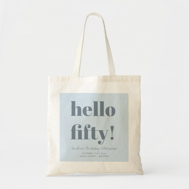 Tote Bag Bold Soft Blue Modern 50th Birthday Custom (Devant)