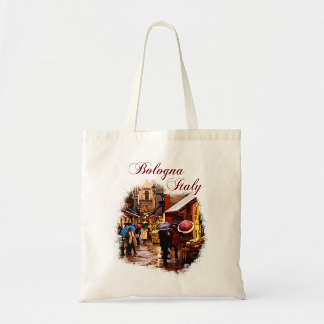 Tote Bag Bologne, Italie : Shopping sous la pluie (Devant)