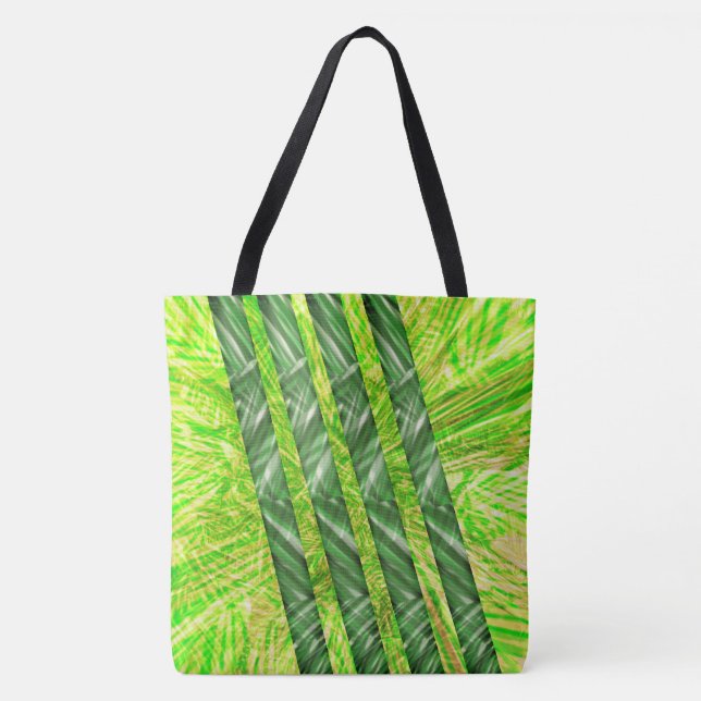 Tote Bag Bolsa verde amarelado com riscos e traços 'bambu' (Devant)