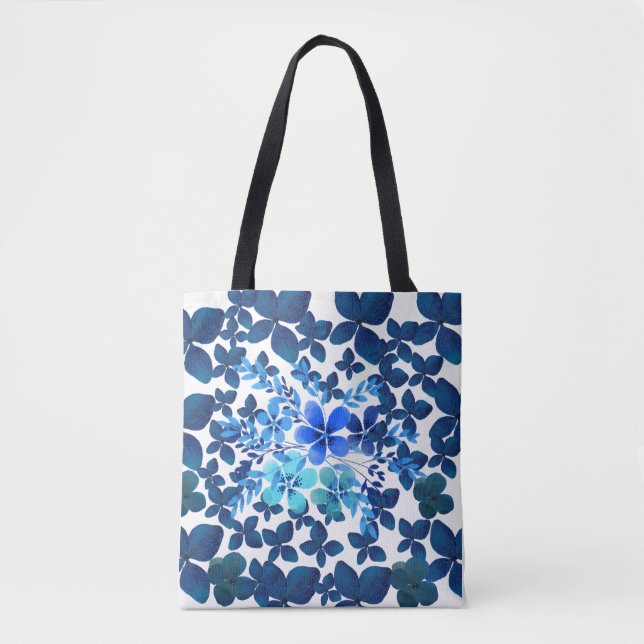 TOTE BAG BOLSO DE TELA AZUL CON FLORES (Devant)