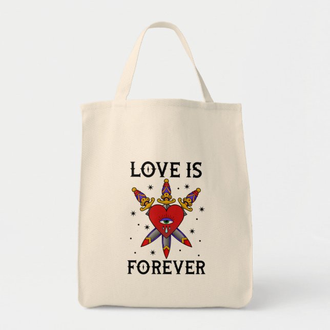 Tote Bag Bolso tatuaje neo tradicional love is forever (Devant)
