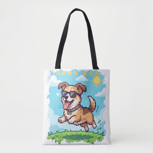 Tote Bag Bon Chien Pixel Puppy Design de Jeu Rétro (Devant)