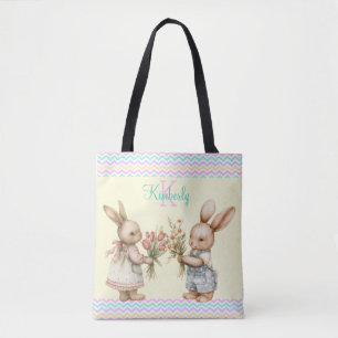 Tote Bag Bon Printemps ! Lapin Lapin Garçon Avec Fleurs