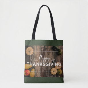 Tote Bag Bon thanksgiving Gourds sur bois rustique