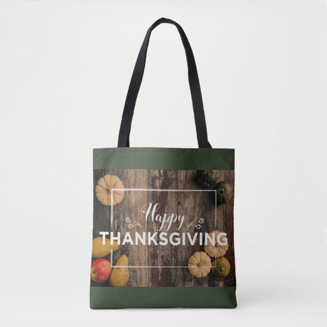 Tote Bag Bon thanksgiving Gourds sur bois rustique (Devant)