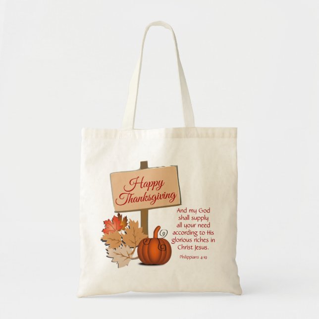 Tote Bag BON THANKSGIVING Philippiens 4:19 Écriture (Devant)