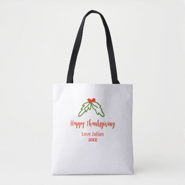 Tote Bag Bon thanksgiving rouge vert feuilles nom de cerise (Devant)