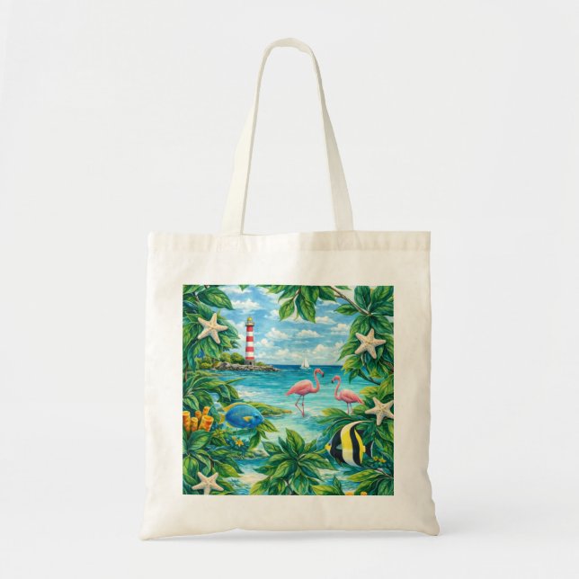 Tote Bag Bonaire Flamant Tropical Océan (Devant)