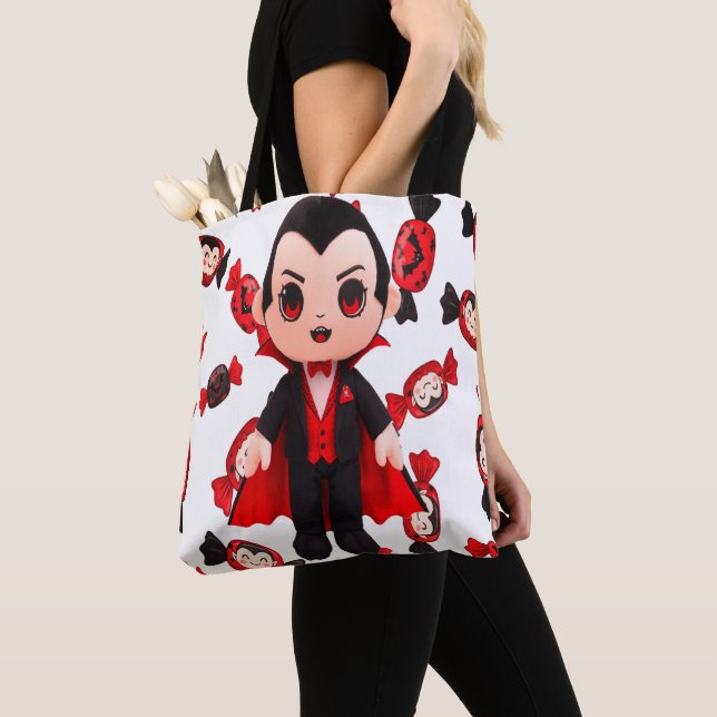 Tote Bag Bonbons et Dracula Cute Halloween Éffrayant (De près)