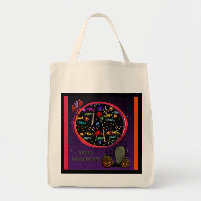 Tote Bag Bonbons, pierre tombale et Jack o' Lanterns (Devant)