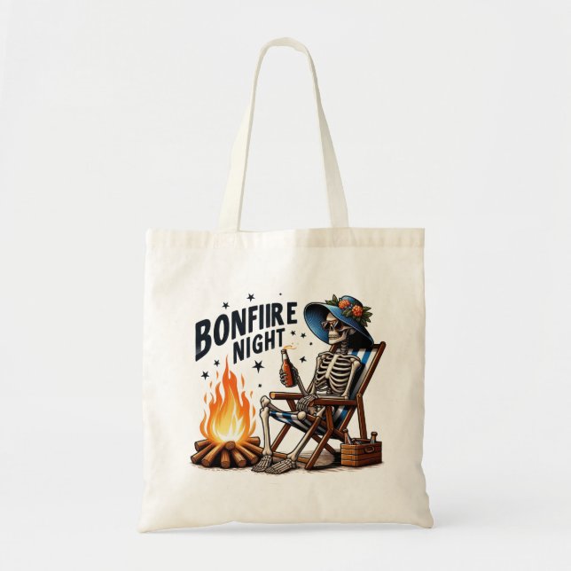 Tote Bag Bonfire Night - Skeleton boit par le feu (Devant)