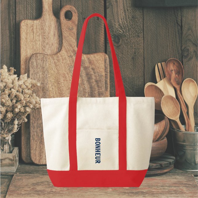 Tote Bag Bonheur bleu et dîner rouge rayé (Créateur téléchargé)