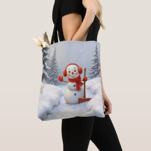 Tote Bag Bonhomme de neige avec une pelle rouge