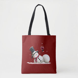 Tote Bag Bonhomme de neige avec vin cadeau de Noël Xmas vac
