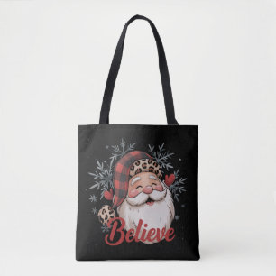 Tote Bag Bonhomme de neige croit au Père Noël chapeau carre