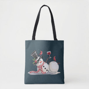 Tote Bag Bonhomme de neige de Noël avec cadeau de vin Xmas