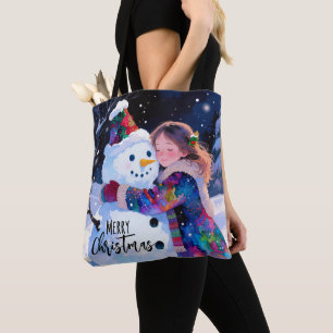 Tote Bag Bonhomme de neige de Noël et une fille