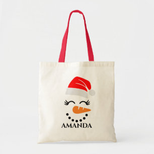 Tote Bag bonhomme de neige de Noël personnalisé avec nom pe