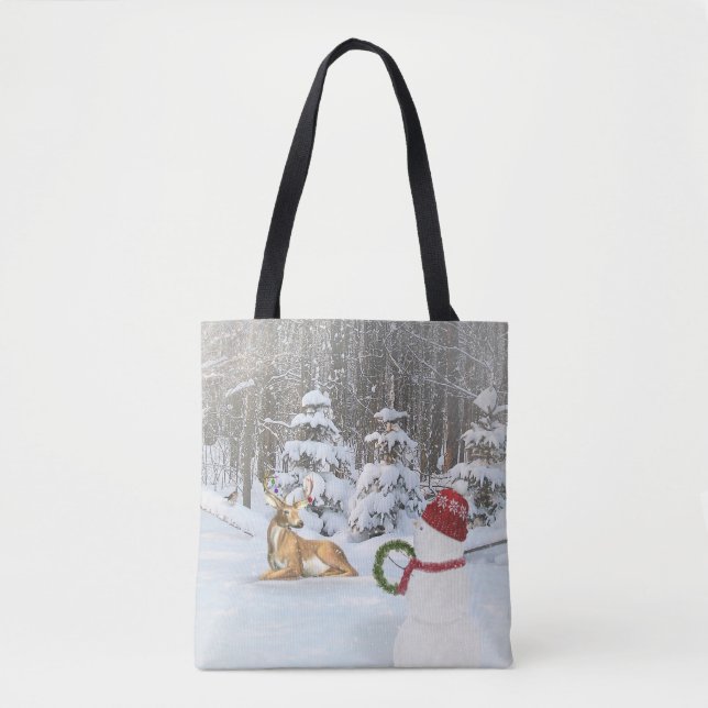 Tote Bag bonhomme de neige et cerf de Noël (Devant)