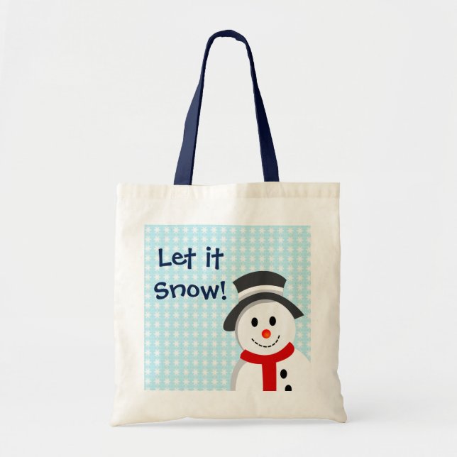 Tote Bag Bonhomme de neige et flocons de neige (Devant)