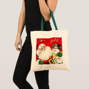 Tote Bag bonhomme de neige rétro de Noël Père Noël