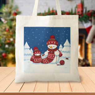 Tote Bag Bonhomme de neige tricotant une écharpe de Noël