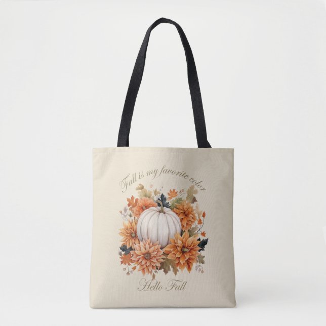 Tote Bag Bonjour automne aquarelle fleur sauvage feuille au (Devant)
