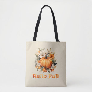 Tote Bag Bonjour Automne aquarelle fleur sauvage feuilles d