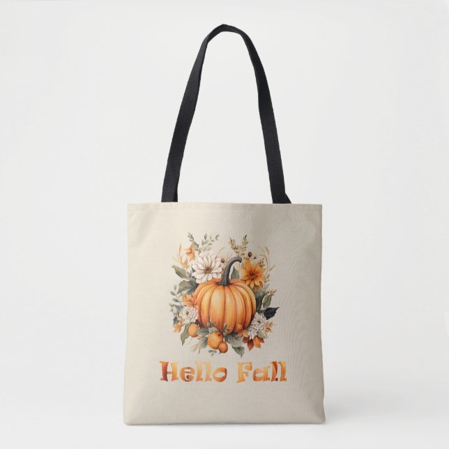 Tote Bag Bonjour Automne aquarelle fleur sauvage feuilles d (Devant)