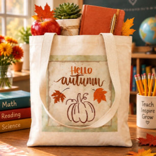 Tote Bag Bonjour Automne Citrouille Sage Vert Budget d'Auto
