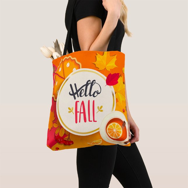 Tote Bag Bonjour automne Feuilles d'automne et Citrouille t (Créateur téléchargé)