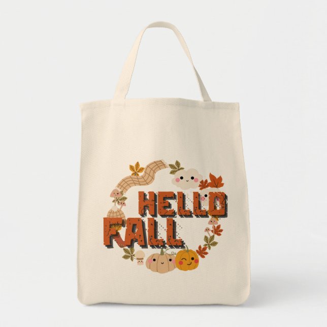 Tote Bag Bonjour Automne Mignonne Nature Automne feuilles C (Devant)