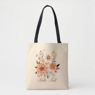 Tote Bag Bonjour automne Watercolor fleurs sauvages feuille
