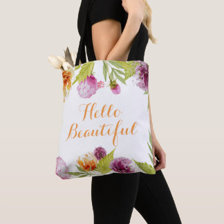 Tote Bag Bonjour Belle aquarelle Jardin Fleurs
