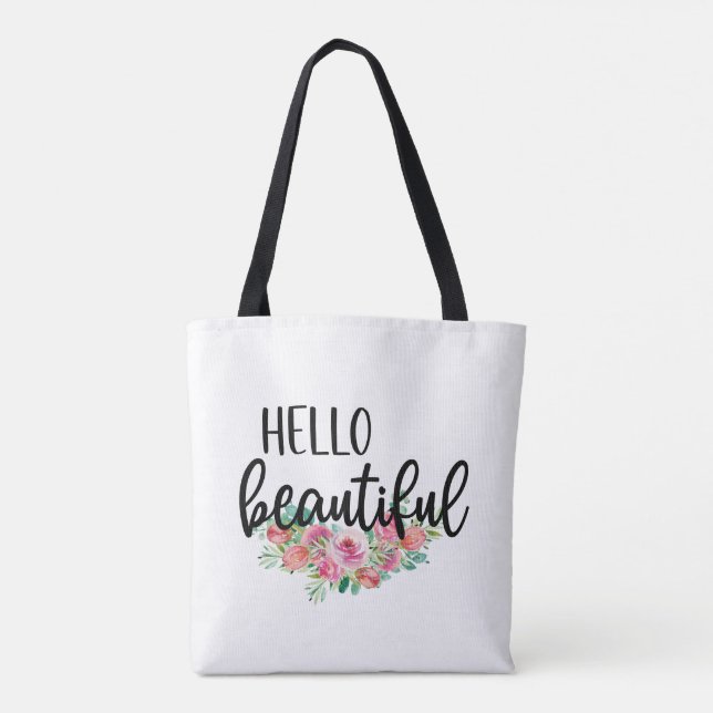 Tote Bag Bonjour belle aquarelle Rose Typographie moderne (Dos)