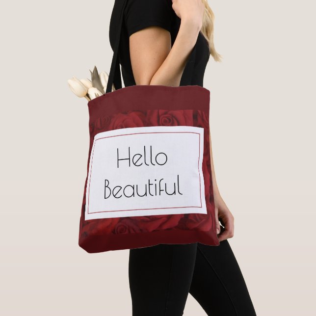 Tote Bag "Bonjour belle" Rose rouge (De près)