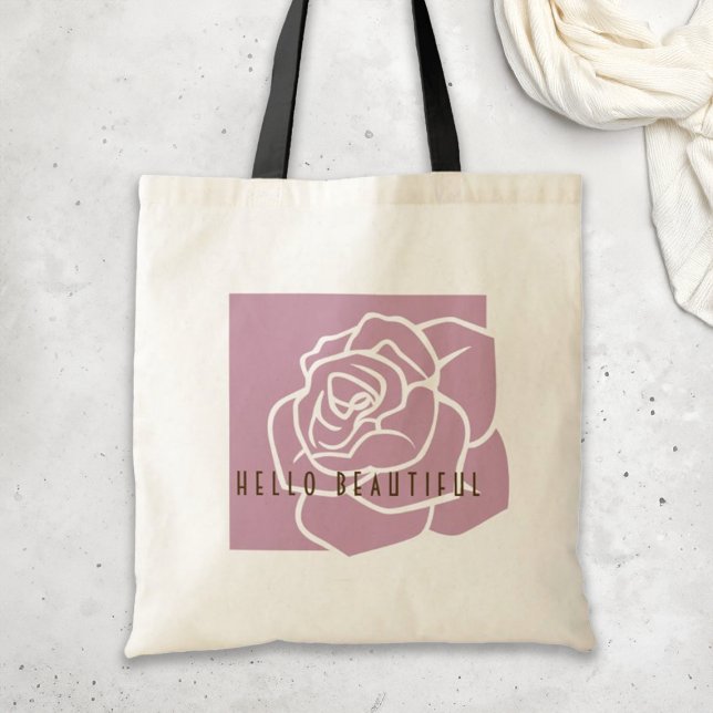 Tote Bag Bonjour Belle - Simple Rose rose moderne (Créateur téléchargé)