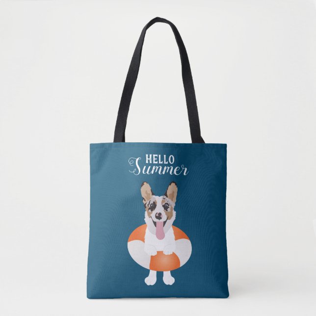Tote Bag Bonjour Chiens de plage de Corgi été (Devant)