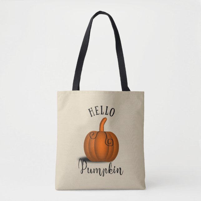 Tote Bag Bonjour citrouille aquarelle drôle automne (Devant)