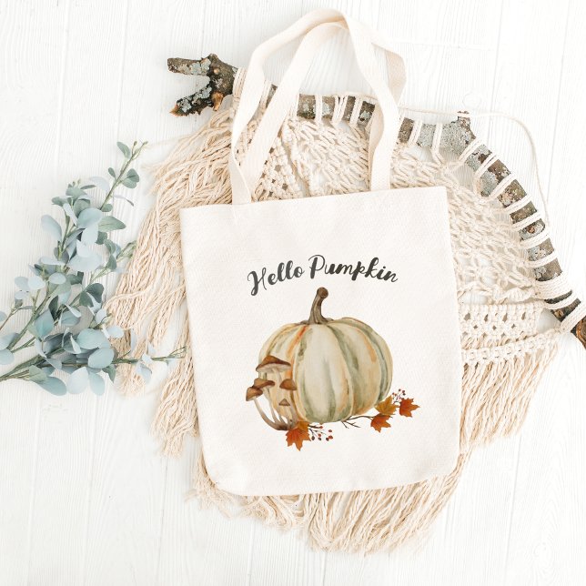 Tote Bag Bonjour Citrouille Champignons Cosy Automne Chaud (hello pumpkin tote bag)