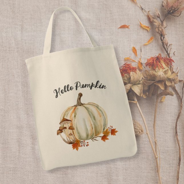 Tote Bag Bonjour Citrouille Champignons Cosy Feuilles d'aut (hello pumpkin cosy fall tote bag)
