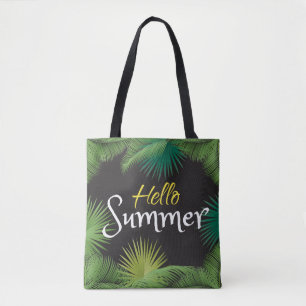 Tote Bag Bonjour été Tropical Palm Green Leafs cadre