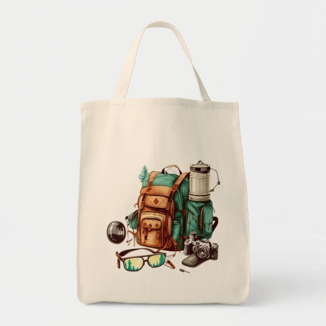 Tote Bag Bonjour l'été Graphique Rétro Palmier Camping  (Devant)