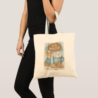 Tote Bag Bonjour l'hiver.Reinder douillet, cacao chaud, pai