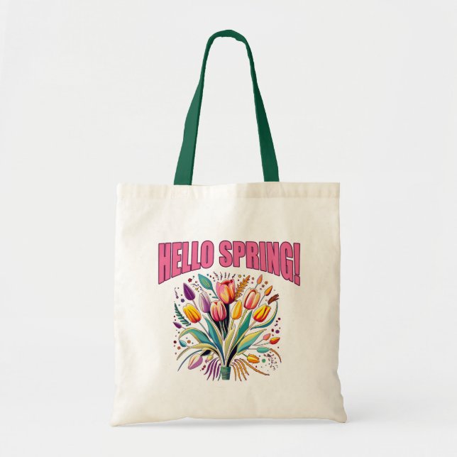 Tote Bag BONJOUR PRINTEMPS avec TULIPES (Devant)