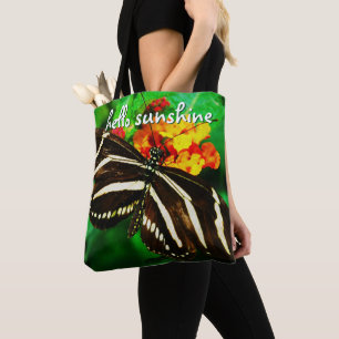 Tote Bag Bonjour Sunshine Black White Stripes Photo Papillo