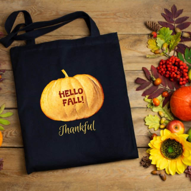 Tote Bag Bonjour TOMBE Merci Autumn Citrouille Carry (Créateur téléchargé)